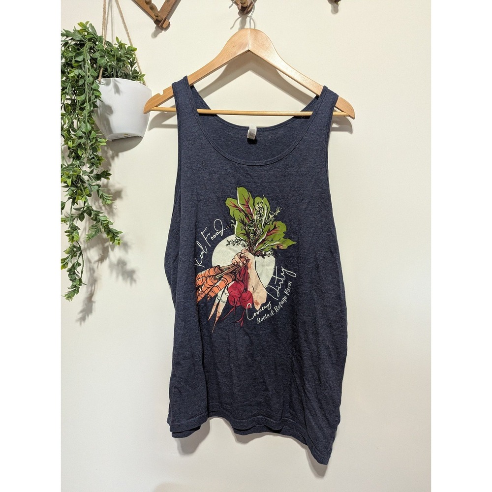 Roots & Refuge tank top real food comes dirty Jessica Sowards XL